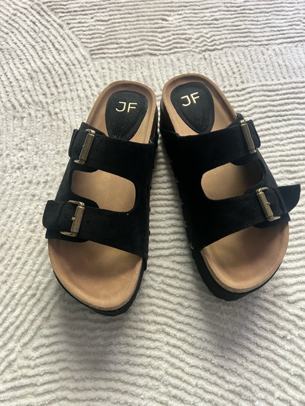 JustFab Black Double-Buckle Platform Slide Sandals